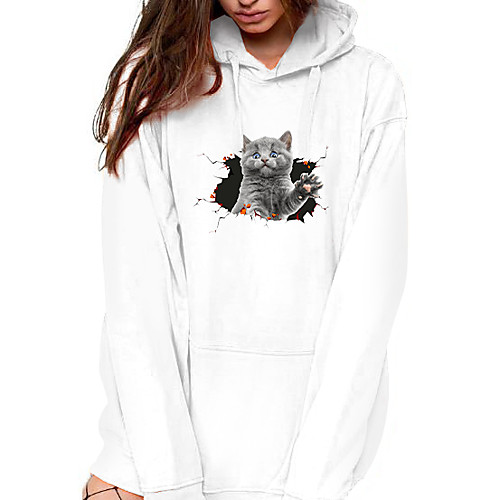 

Women's Pullover Hoodie Sweatshirt Cat Graphic 3D Front Pocket Daily Basic Casual Hoodies Sweatshirts White