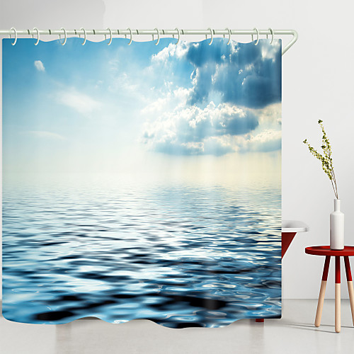 

Light Blue Sky On The Sea Digital Printing Shower Curtain Shower Curtains Hooks urd FlowersModern Polyester New Design