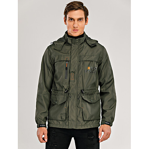 

Men's Solid Colored Fall & Winter Jacket Regular Daily Long Sleeve Polyester Coat Tops Army Green