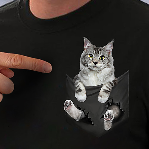 

Women's T shirt Cat 3D Graphic Prints Print Round Neck Tops Basic Basic Top White Black