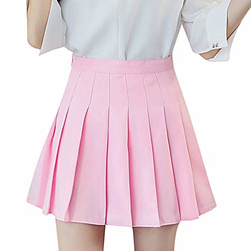 

women girls high waisted pleated solid mini skirt stretchy flared casual short skater skirt tennis skirt pink