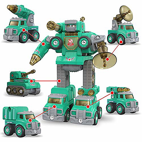

take apart toys for 5 to 8 years old boys & girls, 5 in 1 military vehicles transformer, tank rocket missile radar caravan cars, toddlers & kids stem building kit