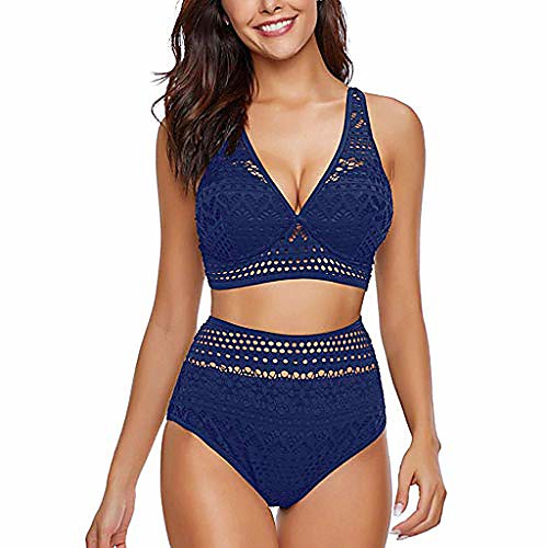 

womens hollow hawaii high waisted bikini swimsuits boho swimming costume,two pieces ladies summer beach swim sets swimwear blue