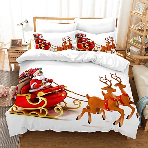 

Christmas Elk 3-Piece Duvet Cover Set Hotel Bedding Sets Comforter Cover with Soft Lightweight Microfiber For Holiday Decoration(Include 1 Duvet Cover and 1or 2 Pillowcases)