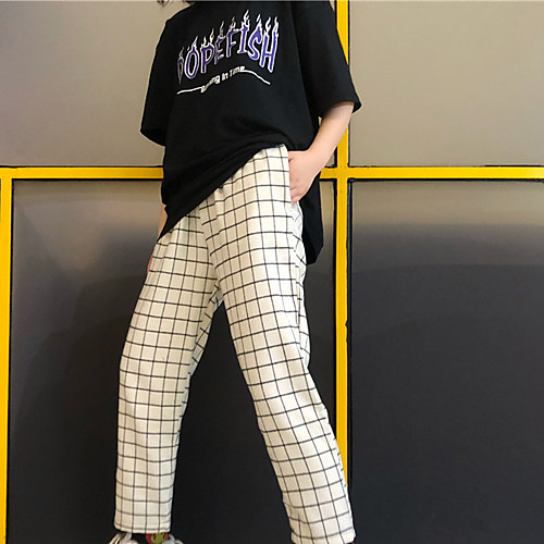 

Women's Basic Streetwear Comfort Daily Going out Pants Chinos Pants Plaid Checkered Full Length Drawstring White Black Red