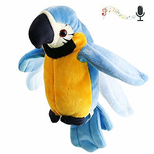 

talking stuffed parrot repeat what you say electronic bird speaking pet waving wings plush toy interactive animated gift for kids boys girls holiday birthday spring, 9'' (blue)