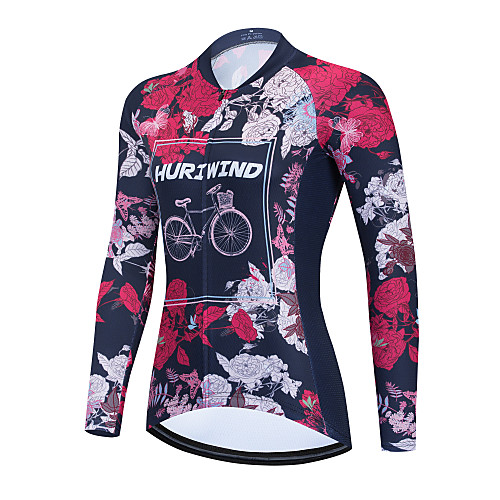 

21Grams Women's Long Sleeve Cycling Jersey Red Floral Botanical Bike Jersey Top Mountain Bike MTB Road Bike Cycling Thermal Warm Breathable Quick Dry Sports Clothing Apparel / Stretchy / Athletic