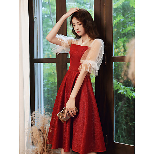 

A-Line Glittering Minimalist Homecoming Party Wear Dress V Neck Half Sleeve Knee Length Spandex with Beading 2021
