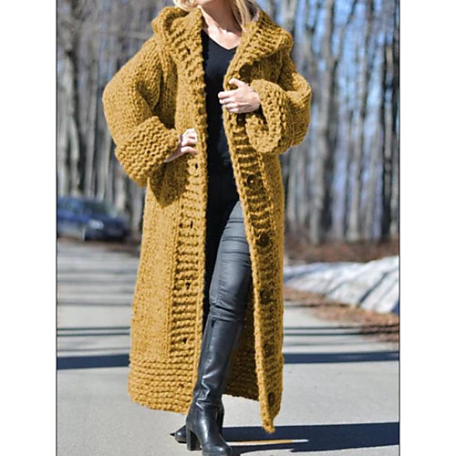 

Women's Knitted Solid Color Pullover Long Sleeve Loose Sweater Cardigans Hooded Winter Black Blue Red