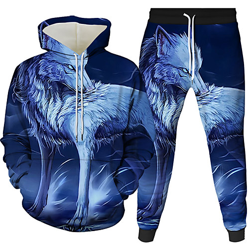 

Women's Men's 3D Hoodies Set Graphic 3D Animal 2 Piece Front Pocket Daily 3D Print 3D Print Casual Hoodies Sweatshirts Blue Fuchsia Orange