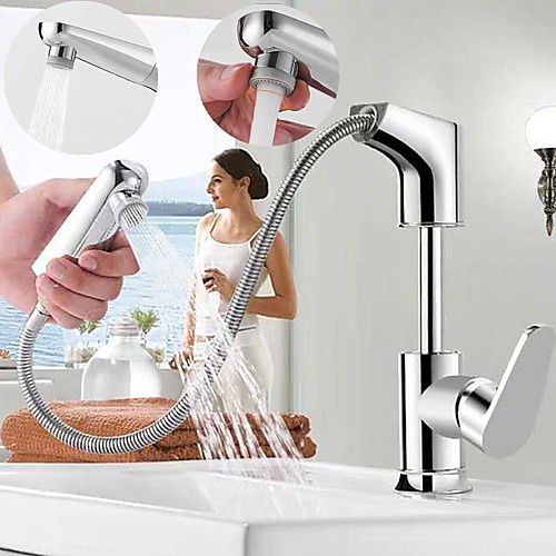 

Pullout Spray Sink Faucet/ Rotatable /Brass/ Design/Double outlet Chrome Deck Mounted Single Handle One HoleBath Taps Sink Faucet