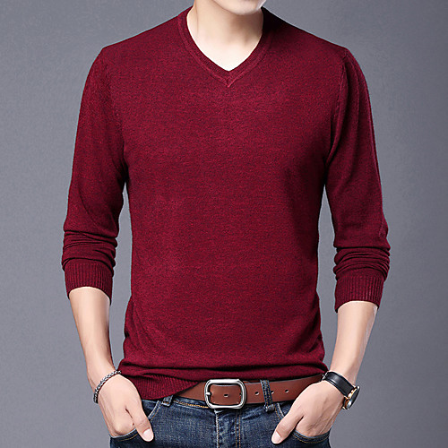 

Men's Knitted Solid Color Pullover Long Sleeve Sweater Cardigans V Neck Fall Winter Black Red Orange