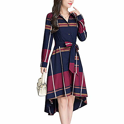 

women casual plaid irregular a-line cocktail dresses red-2xl
