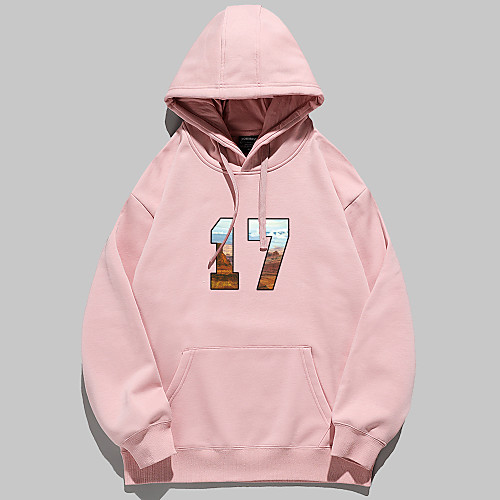 

Women's Pullover Hoodie Sweatshirt Number Front Pocket Daily Basic Casual Hoodies Sweatshirts White Blue Red / Fleece Lining