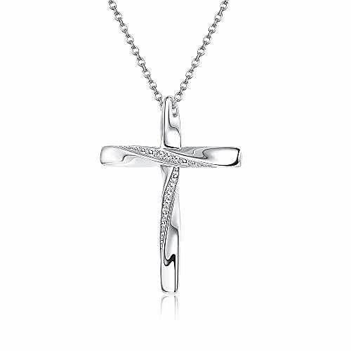 

925 sterling silver classic cross pendant necklace, god in my heart faith hope christian religious jewelry, sets with swarovski zirconia