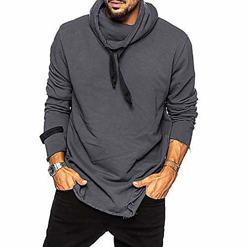 

men's fashion hoodies t-shirts - casual hooded long sleeve hip hop hoodie solid color pullover top blouse grey