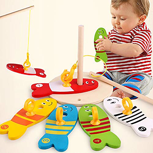

wooden montessori colorful fishing digital column game early educational toys bath time for kids toddler baby boys girls, bath tub spoon - 1#