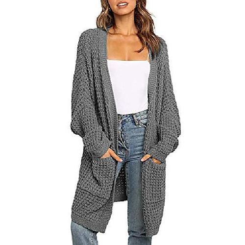 

womens loose open front cardigan sweaters long sleeve kimono knit outwear with pocket grey