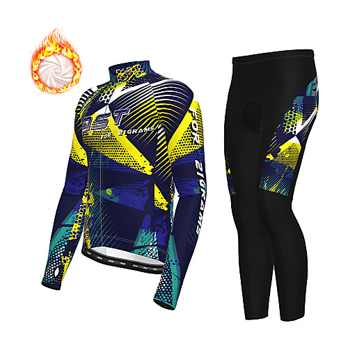 

21Grams Men's Long Sleeve Cycling Jersey with Tights Winter Fleece Black / Yellow Green Bike Thermal Warm Fleece Lining Breathable Warm Quick Dry Sports Graphic Mountain Bike MTB Road Bike Cycling