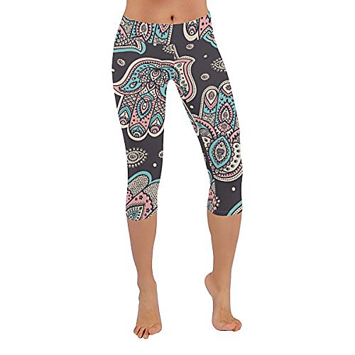 

women leggings skinny pants for yoga running vector indian hand drawn hamsa capri 3/4 length (2xs-5xl) pink