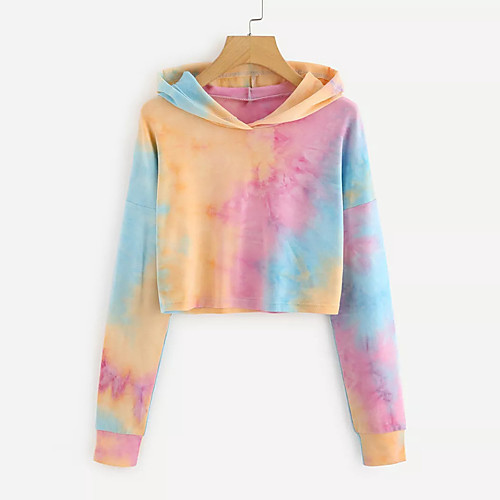 

Women's Pullover Hoodie Sweatshirt Cropped Sweatshirt Graphic Tie Dye Crop Top Daily Basic Casual Hoodies Sweatshirts Purple Blushing Pink Gray