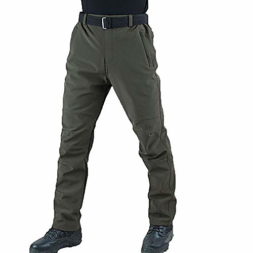 

men's fleece lined softshell tactical pants outdoor cargo hiking water repellent multiple pockets snow ski pants #1114,army green,m