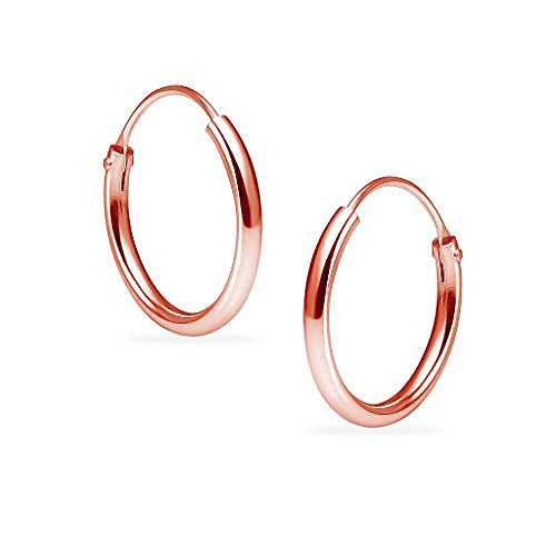 

sterling silver rose gold flashed endless round unisex hoop earrings size 14mm