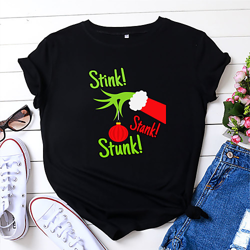 

Women's T shirt Graphic Graphic Prints Letter Print Round Neck Tops 100% Cotton Basic Christmas Basic Top White Black Blue