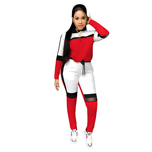 

Women's Color Block Two Piece Set T-shirt Pant Loungewear Patchwork Drawstring Tops