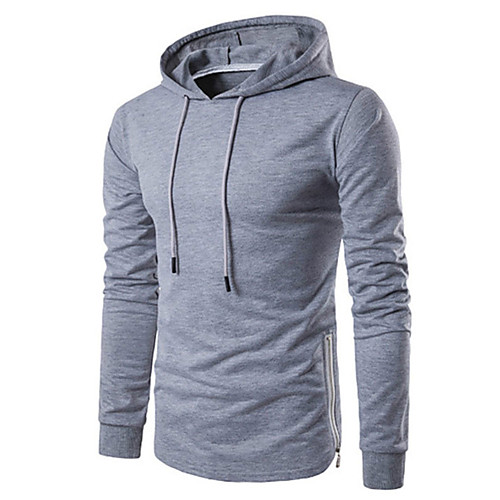 

men's pure color irregular bottom sider zipper closure hoodie/hooded sweatshirt light grey small