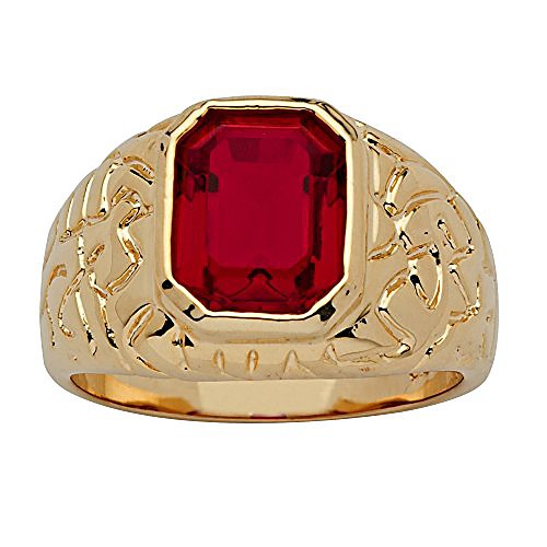 

men's 14k yellow gold plated emerald cut simulated red ruby nugget style ring size 9