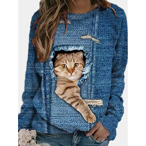 

Women's Blouse Tie Dye Animal Long Sleeve Print Round Neck Tops Streetwear Basic Top Blue