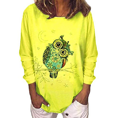 

womens casual owl animal print cute graphic tees long sleeve t shirts tops for women yellow