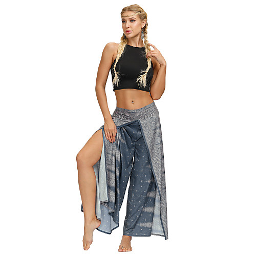 

Women's Yoga Pants Wide Leg High Split Bottoms Breathable Quick Dry Bohemian Peacock Dark Navy Yoga Fitness Gym Workout Sports Activewear / Casual / Athleisure