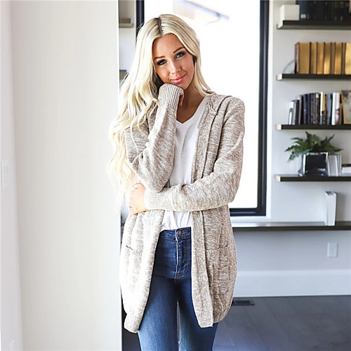 

Women's Knitted Color Block Cardigan Acrylic Fibers Long Sleeve Sweater Cardigans Hooded Fall Winter Black Wine Khaki