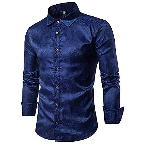 

men's long sleeved paisley floral fashion shirt medium blue