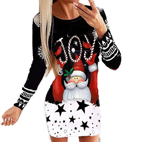 

Women's Sheath Dress Short Mini Dress White Red Khaki Long Sleeve Print Animal Patchwork Print Fall Winter Round Neck Casual Christmas 2021 S M L XL XXL 3XL / Plus Size