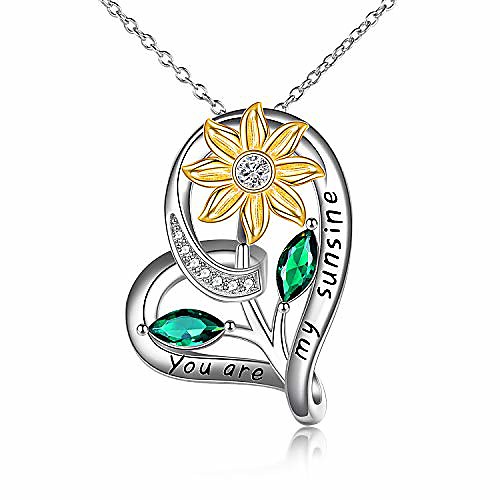 

sterling silver sunflower necklace you are my sunshine sunflower pendant jewelry gifts for women girls (sunflower necklace 2)