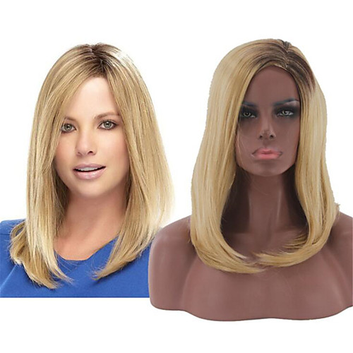 

Synthetic Wig Natural Straight Asymmetrical Wig Medium Length Light golden Synthetic Hair Women's Soft Classic Blonde