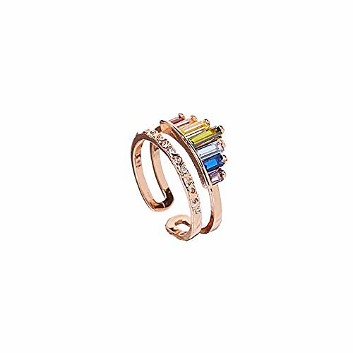 

double band rainbow ring, adjustable wide band stacking rainbow rings for women, geometric ring wedding band anniversary ring, gorgeous ring best gift for your daughter and bestie (gold)