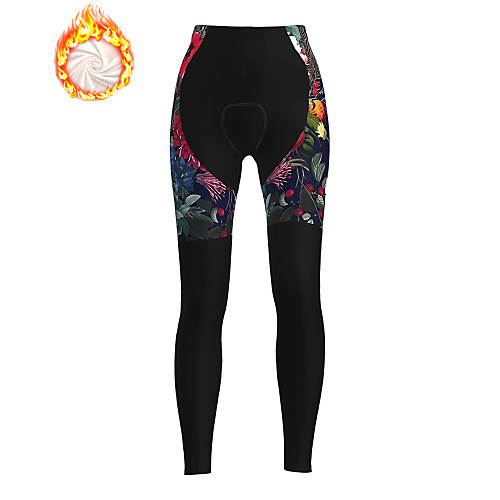 

21Grams Women's Cycling Tights Cycling Pants Winter Fleece Bike Tights Padded Shorts / Chamois Pants Thermal Warm Fleece Lining Breathable Sports Floral Botanical Christmas Black Mountain Bike MTB