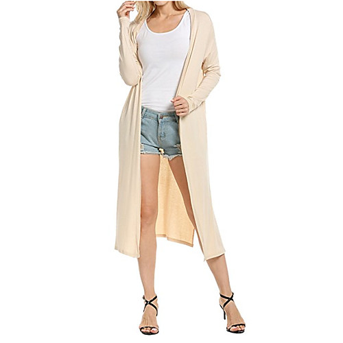 

Women's Solid Colored Spring & Summer Trench Coat Long Holiday Long Sleeve Cotton Coat Tops Black