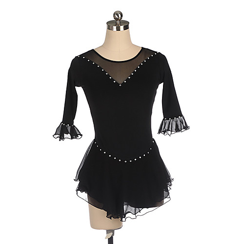 

Figure Skating Dress Women's Girls' Ice Skating Dress Black Blue Patchwork Spandex High Elasticity Training Competition Skating Wear Crystal / Rhinestone Half Sleeve Ice Skating Figure Skating / Kids