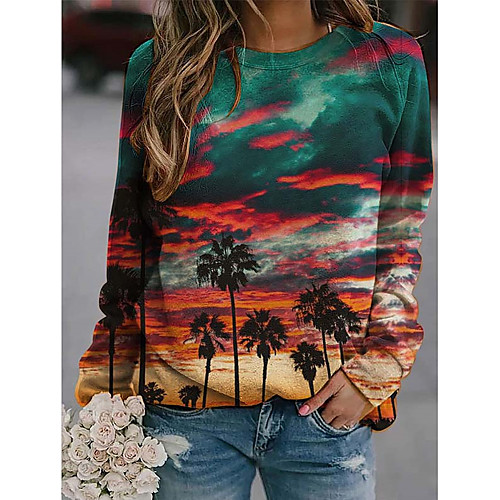 

Women's Pullover Sweatshirt Flame Print Other Prints Basic Hoodies Sweatshirts Loose Green Gray