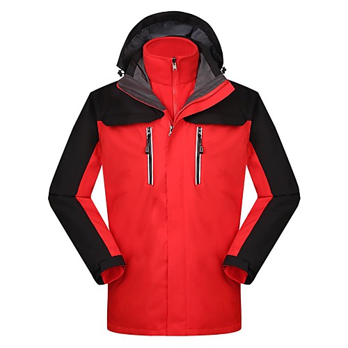 

Men's Hiking 3-in-1 Jackets Ski Jacket Winter Outdoor Patchwork Waterproof Lightweight Windproof Breathable Winter Jacket Top Fishing Climbing Camping / Hiking / Caving Sapphire Navy Black Red Beige
