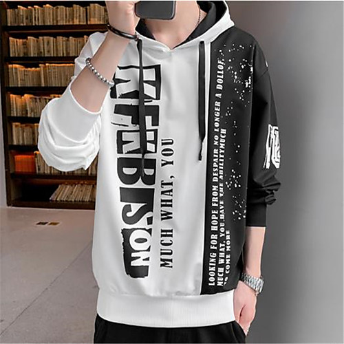 

Men's Pullover Hoodie Sweatshirt Letter Hooded Casual Streetwear Hoodies Sweatshirts Long Sleeve Slim White Black Yellow