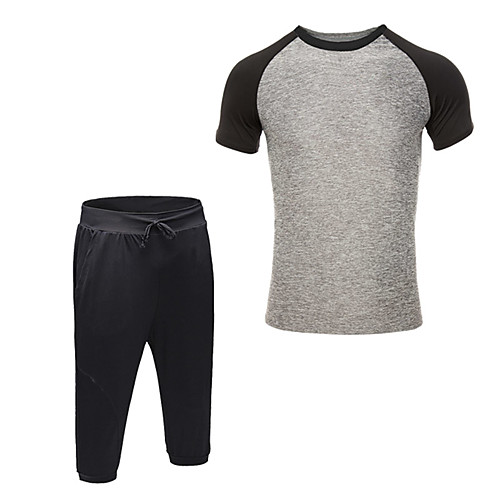 

Men's 2 Piece Patchwork Tracksuit Activewear Set Athletic Short Sleeve 2pcs Breathable Quick Dry Moisture Wicking Fitness Gym Workout Running Walking Jogging Sportswear Normal Outfit Set Clothing Suit