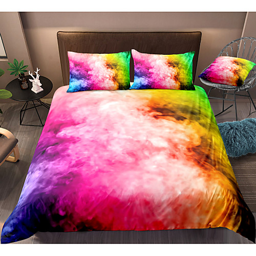 

Colorful Smog 3-Piece Duvet Cover Set Hotel Bedding Sets Comforter Cover with Soft Lightweight Microfiber, Include 1 Duvet Cover, 2 Pillowcases for Double/Queen/King(1 Pillowcase for Twin/Single)