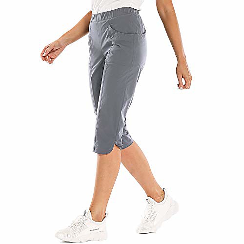 

women quick dry stretch casual shorts,elastic waist straight leg knee capri long shorts hiking travel #2193 grey-38