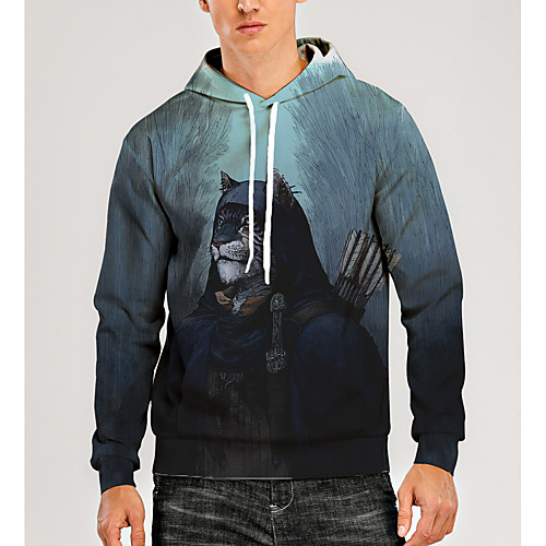 

Men's Pullover Hoodie Sweatshirt Animal Patterned Graphic 3D Front Pocket Daily 3D Print 3D Print Casual Hoodies Sweatshirts Light Blue